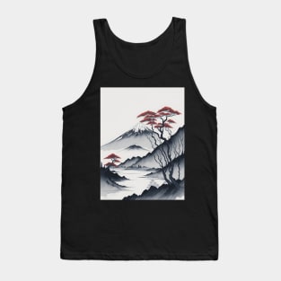 Serene Mount Fuji Sunset - Peaceful River Scenery Tank Top